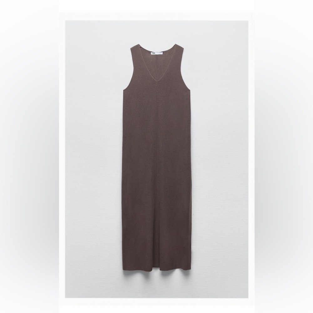 Zara front rolled seam knit dress size small in brown / taupe